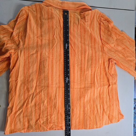 CJ Banks Blouse Women's 1X Orange Striped Button Down 3/4 Sleeve Collar NWT - Picture 8 of 16
